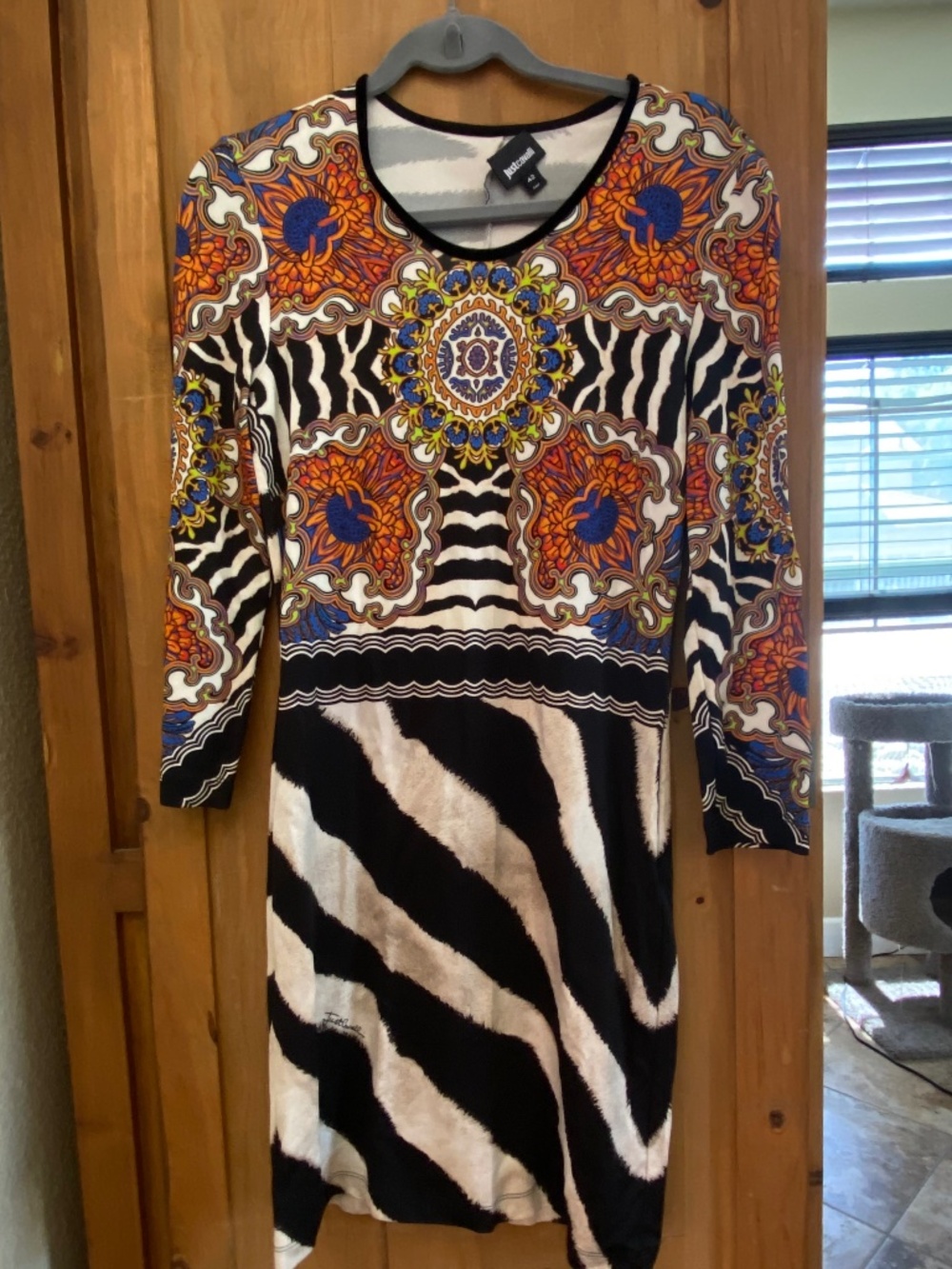 Just Cavalli Zebra Baroque Print Asymmetrical Dress IT 42 Made in Italy